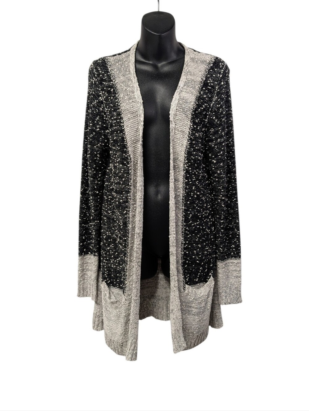 Beldini Womens Black Gray Speckled Knit Open Front Cardigan Sweater Size XL